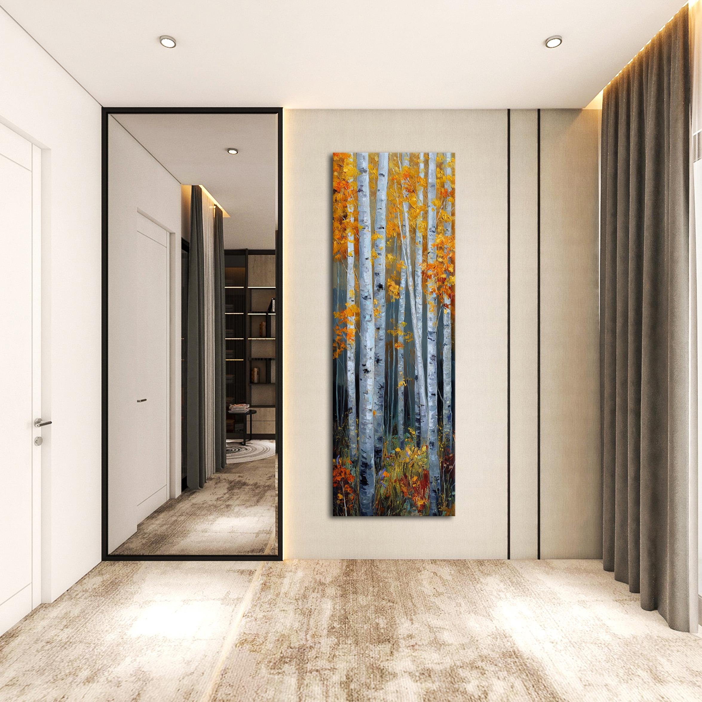 Sonbahar Ormanı Kanvas Tablo, Turuncu ve Sarı Yapraklarla Modern Doğa Temalı Duvar Dekoru