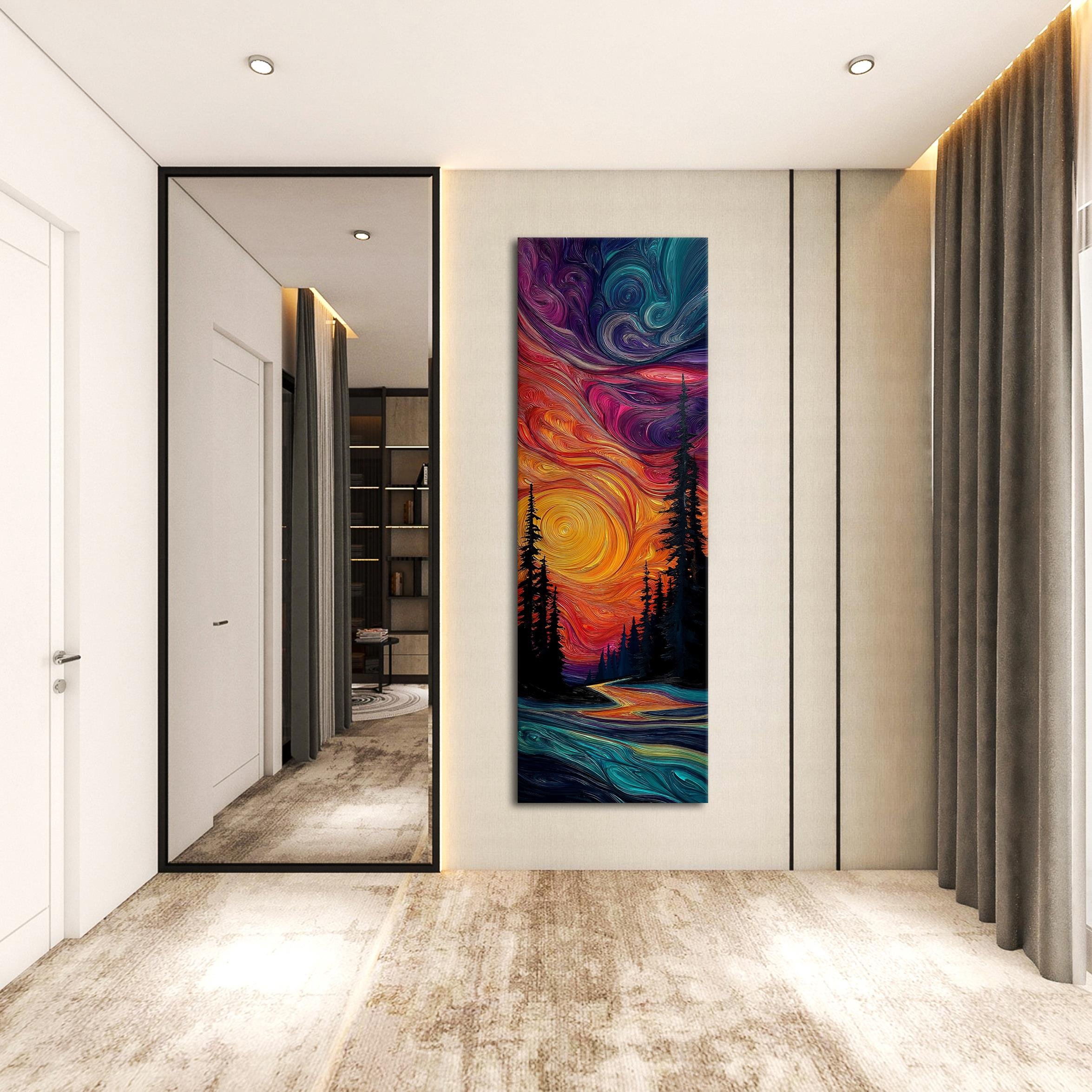 Soyut Gün Batımı ve Orman Manzarası Kanvas Tablo, Renkli Duvar Dekoru, Modern Sanat Eseri, Ev Ofis İçin