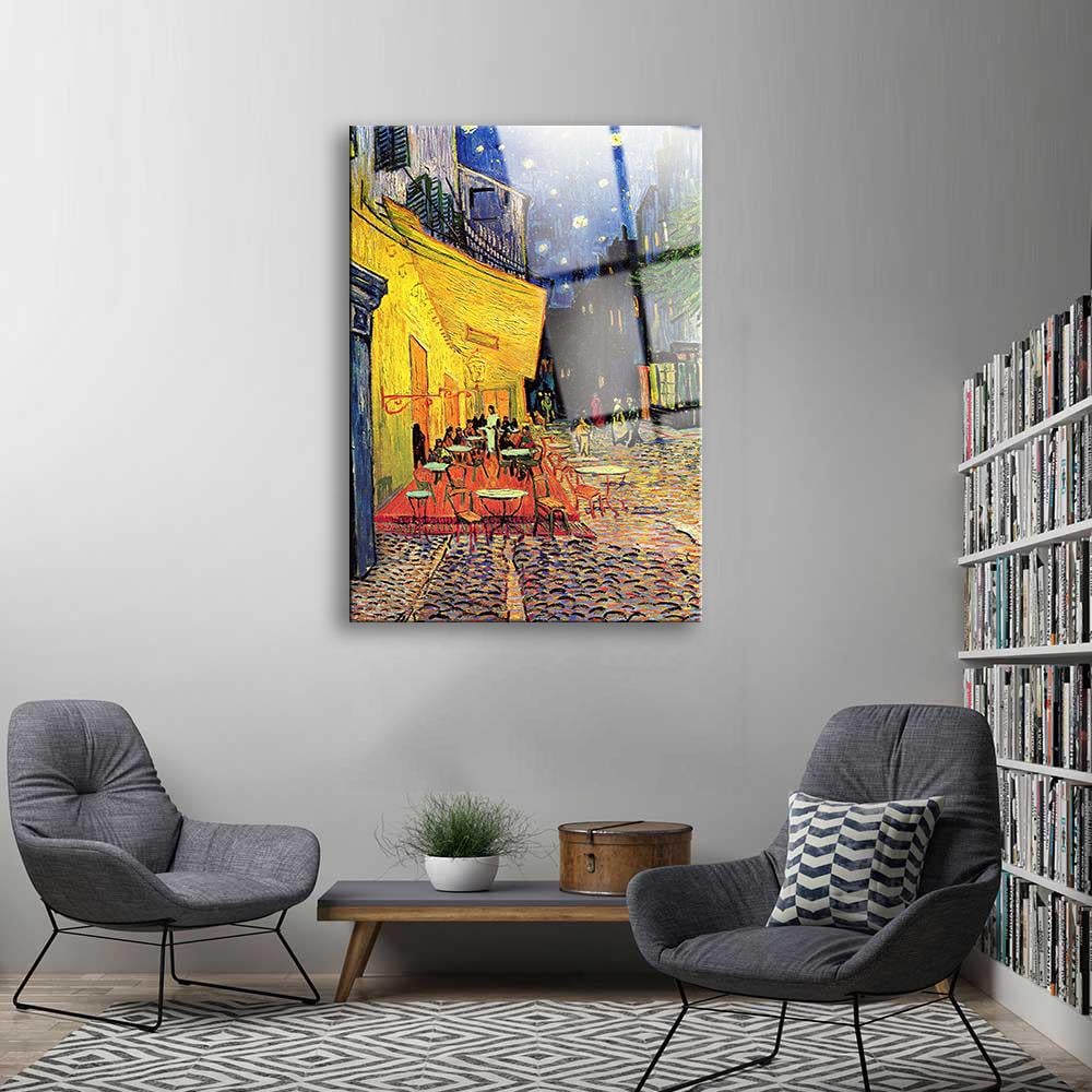 Van Gogh Terasta Kafe Çizimi Cam Tablo
