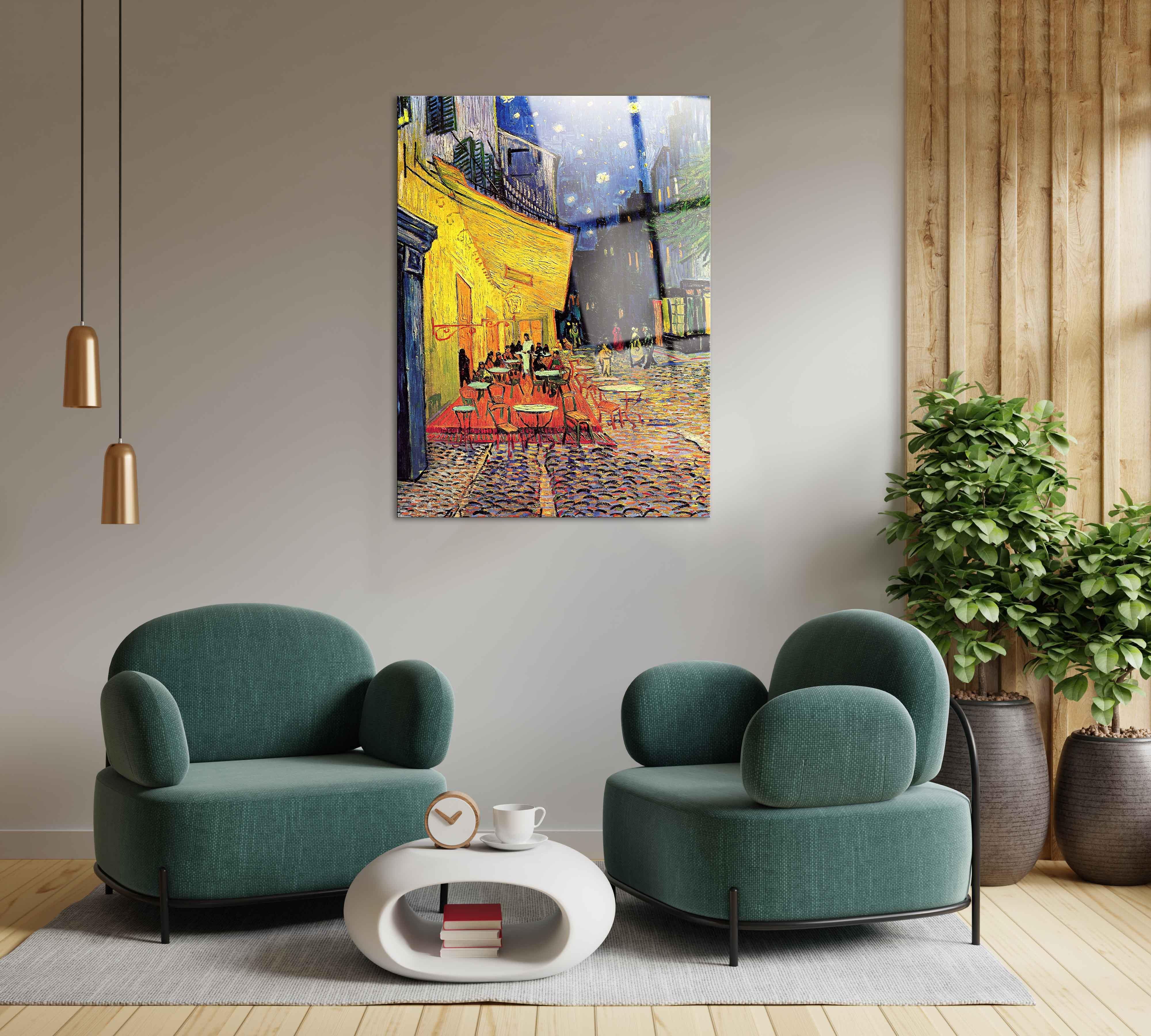 Van Gogh Terasta Kafe Çizimi Cam Tablo