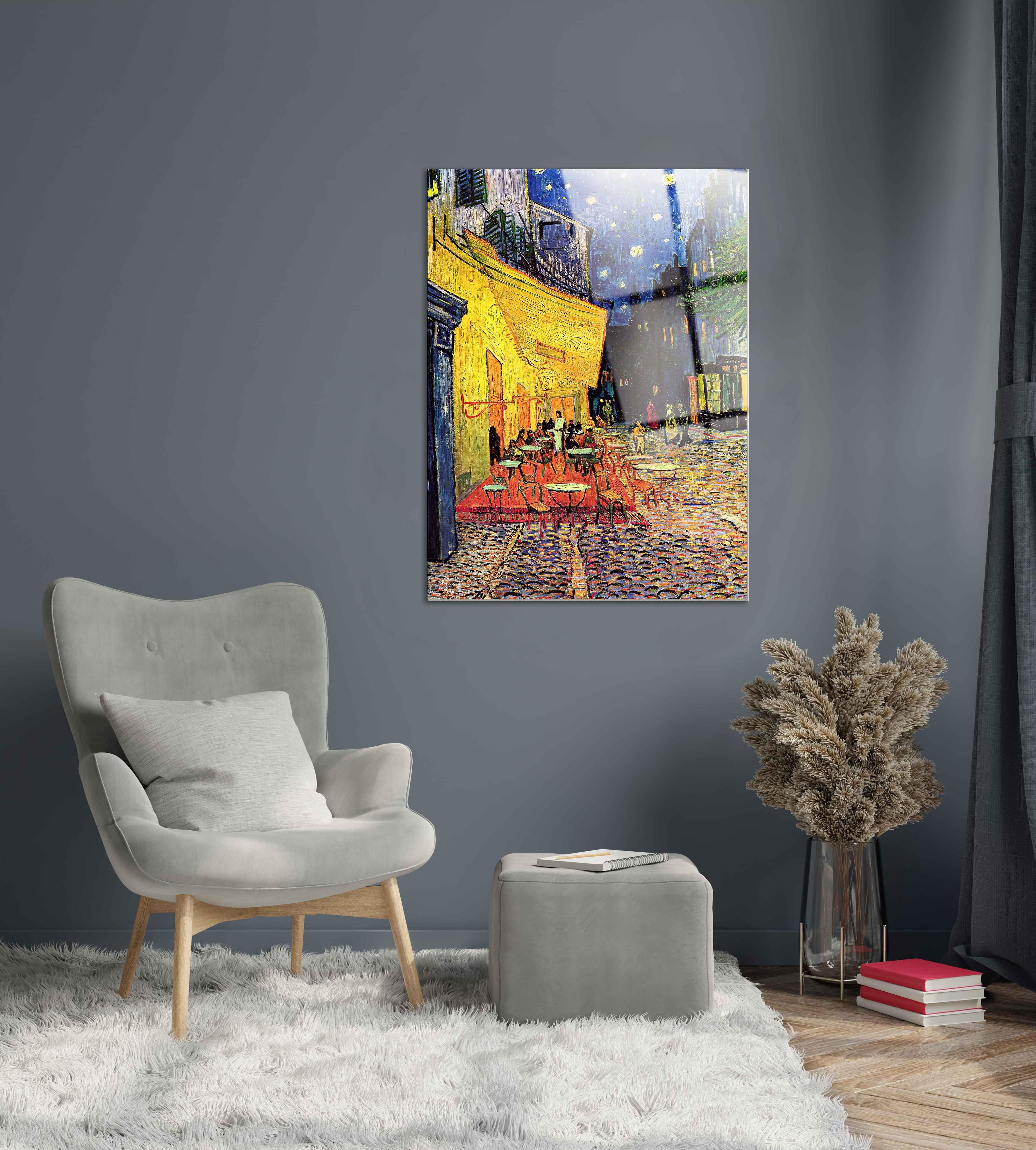 Van Gogh Terasta Kafe Çizimi Cam Tablo