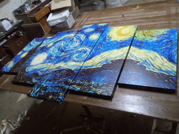 Van Gogh Yıldızlı Gece 5 Parça Kanvas Tablo