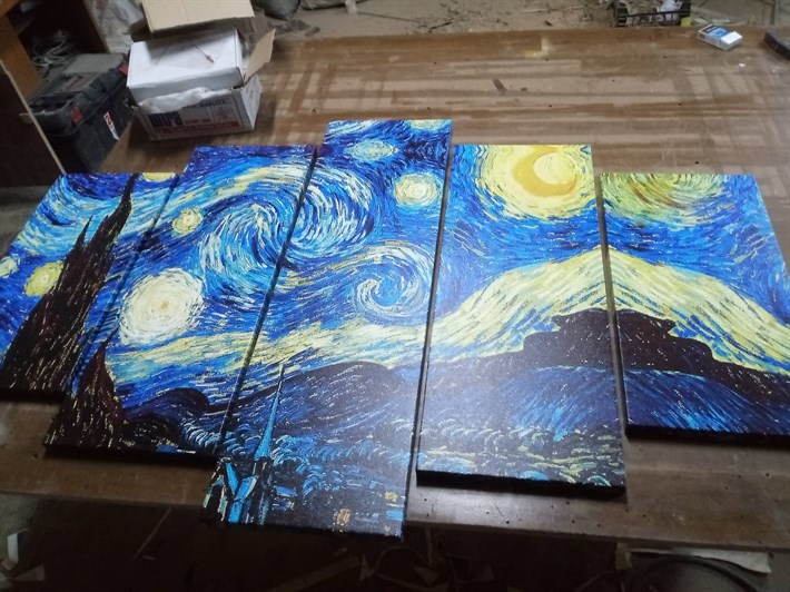 Van Gogh Yıldızlı Gece 5 Parça Kanvas Tablo