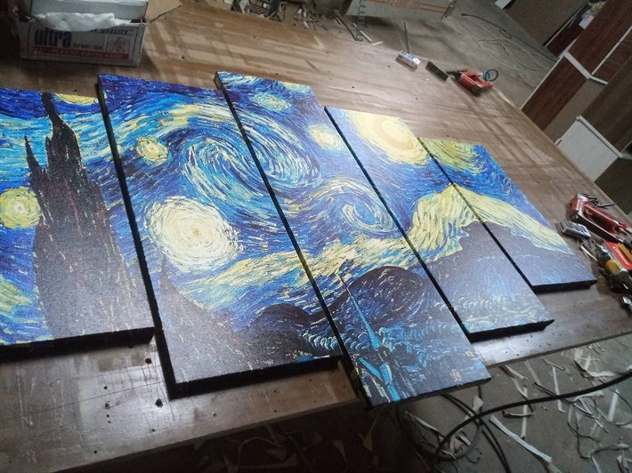 Van Gogh Yıldızlı Gece 5 Parça Kanvas Tablo