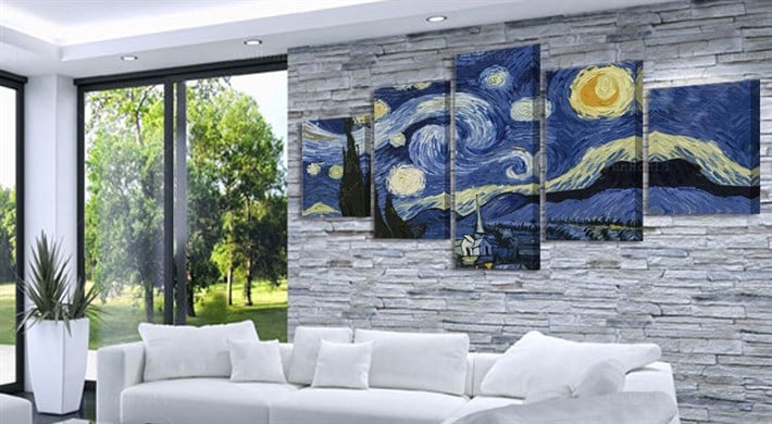 Van Gogh Yıldızlı Gece 5 Parça Kanvas Tablo