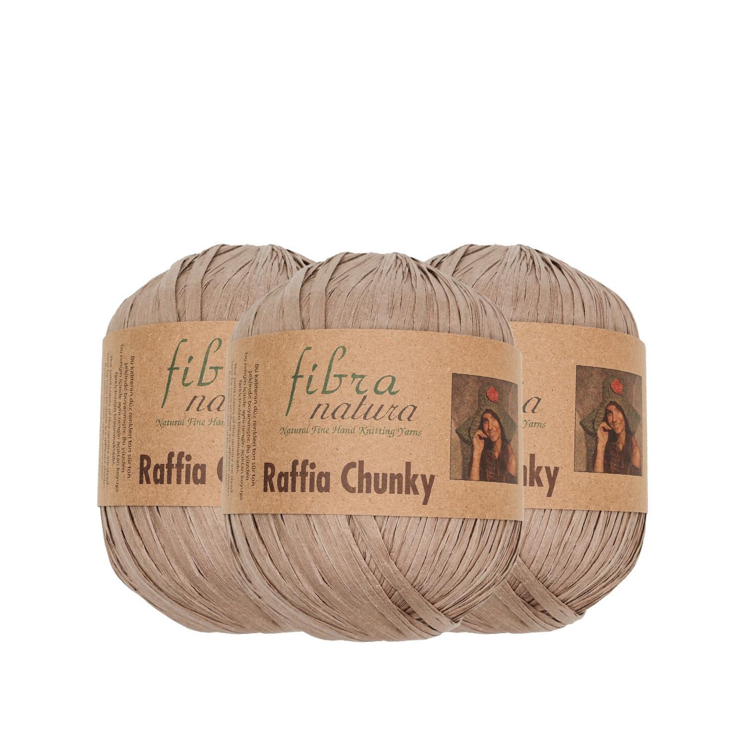 3 Adet Fibra Natura Raffia Chunky El Örgü İpliği 100gr 120mt - 114-20 Vizon