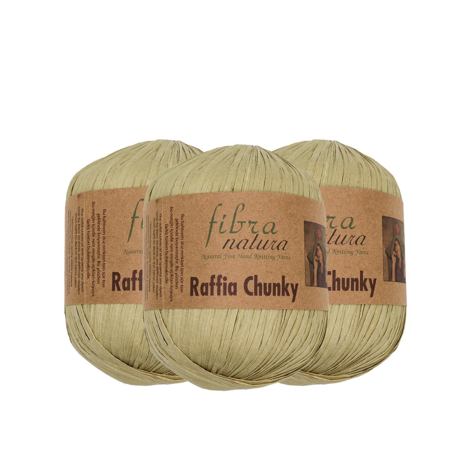 3 Adet Fibra Natura Raffia Chunky El Örgü İpliği 100gr 120mt - 114-15 Yeşil