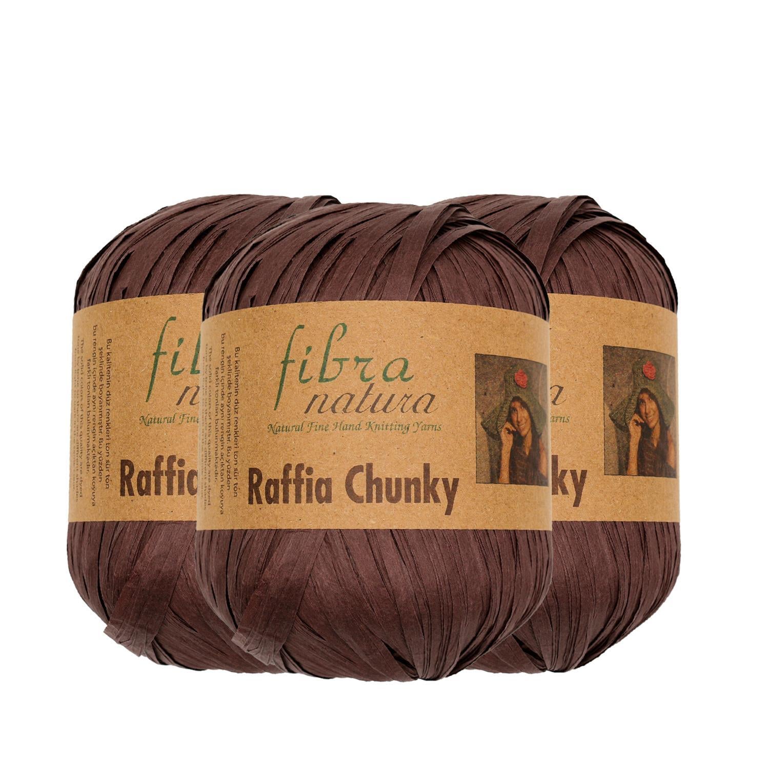 3 Adet Fibra Natura Raffia Chunky El Örgü İpliği 100gr 120mt - 114-21 Kahverengi