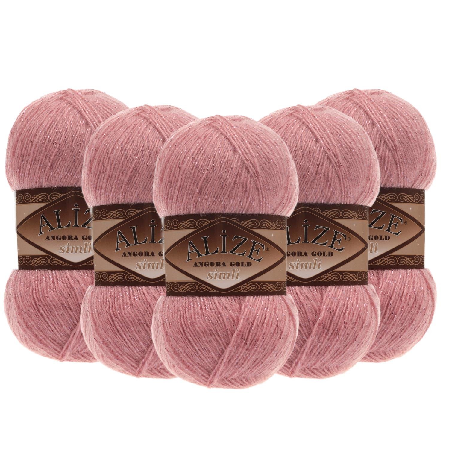 Alize Angora Gold Simli El Örgü İpliği - 144 Pembe   5 Adet