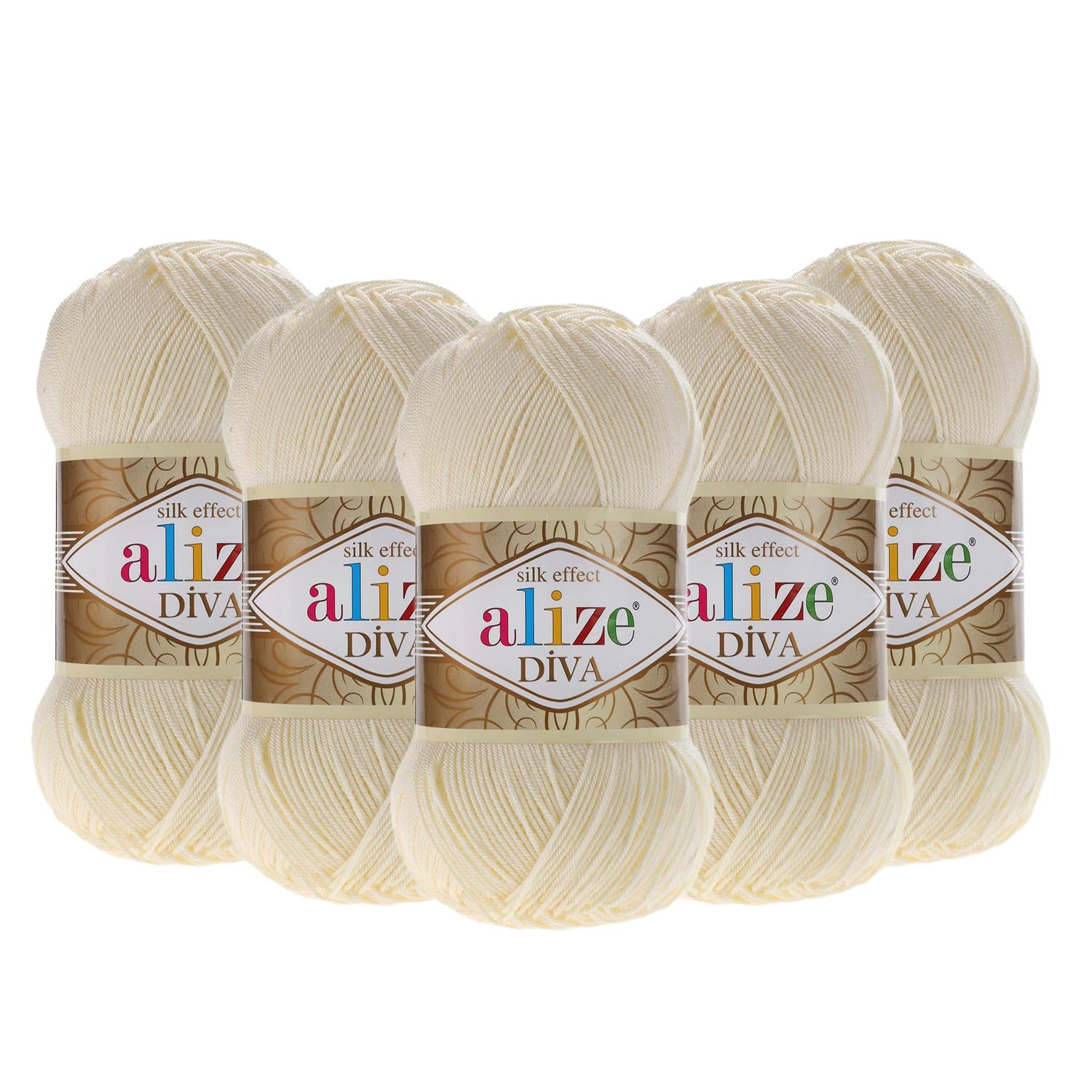 Alize Diva El Örgü İpliği - 01 Krem   5 Adet