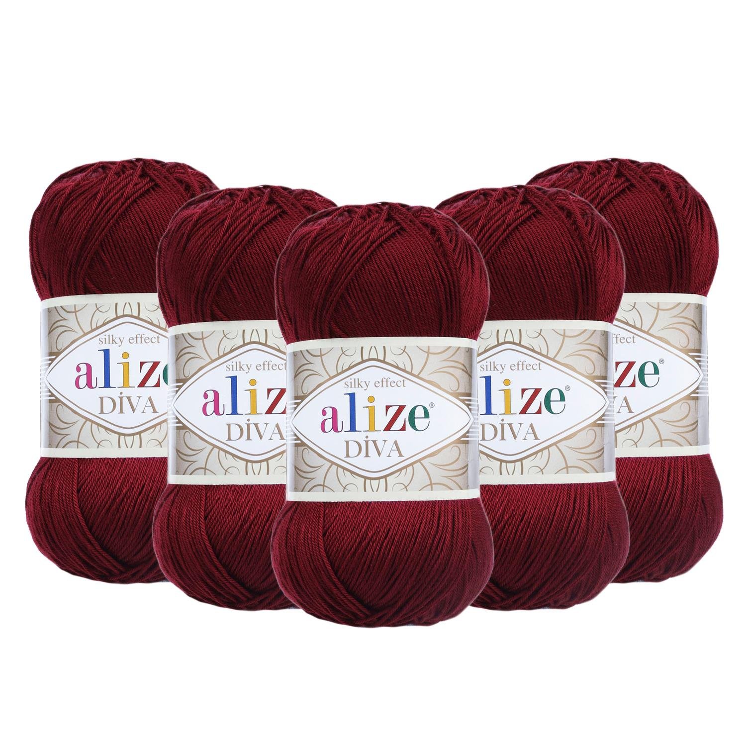 Alize Diva El Örgü İpliği - 57 Bordo   5 Adet