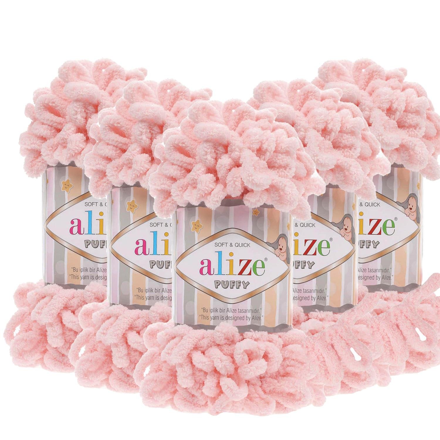 Alize Puffy El Örgü İpliği - 340 Pembe   5 Adet