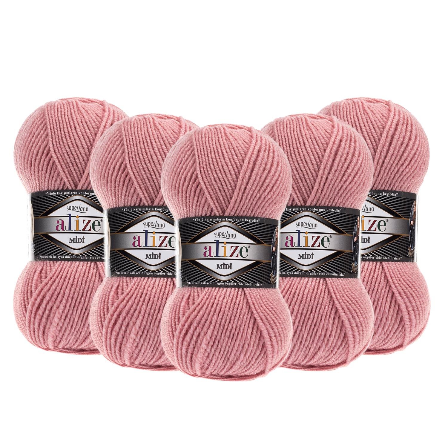 Alize Superlana Midi El Örgü İpliği - 161 Pudra Pembe   5 Adet