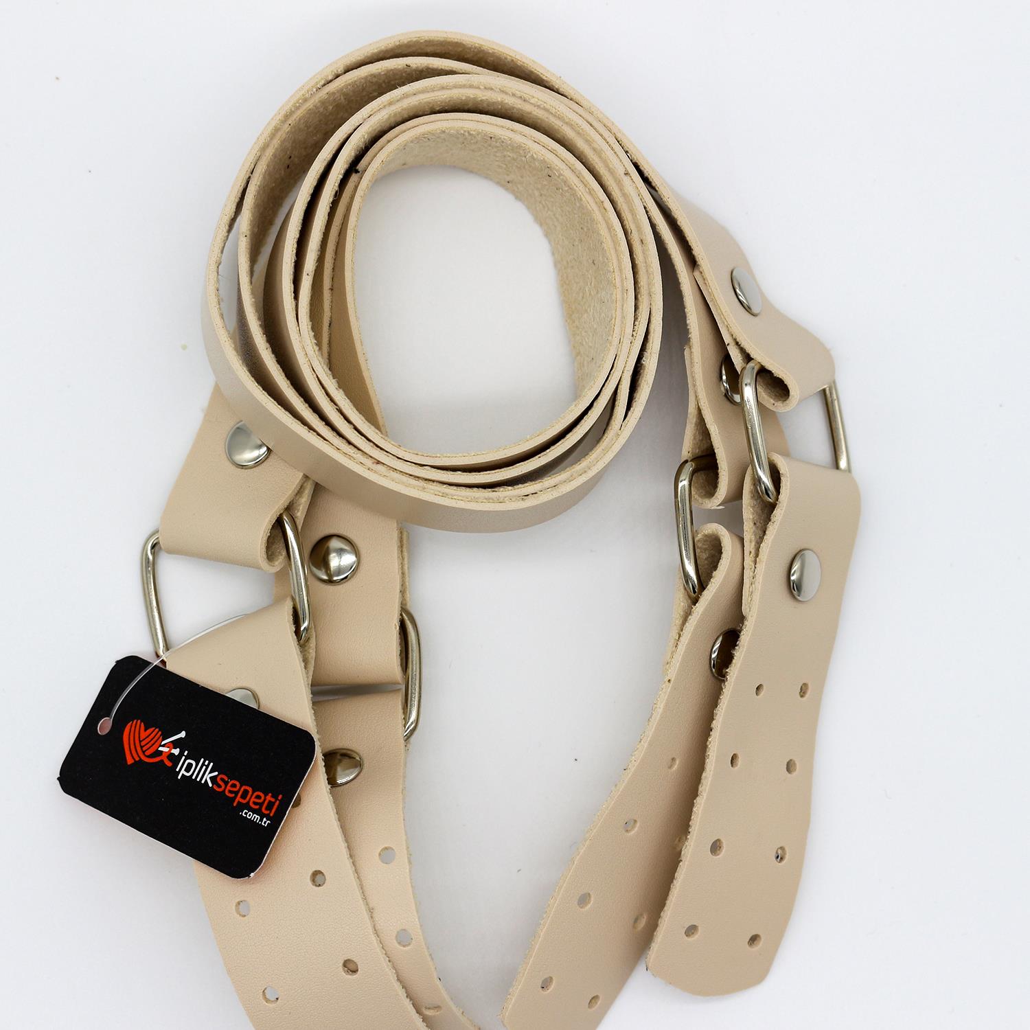 Kulaklı İkili Deri Çanta Sapı 23mm x 65cm Krem 