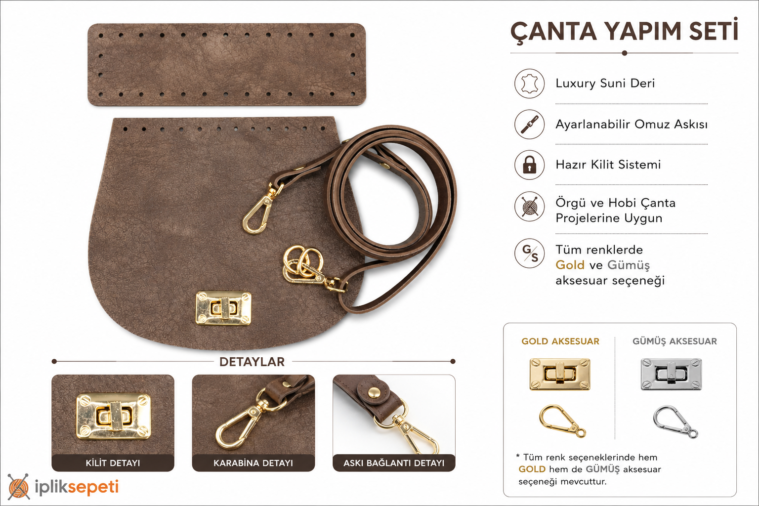 Minibag Çanta Seti Luxury Suni Deri Kahverengi  - 1 ADET