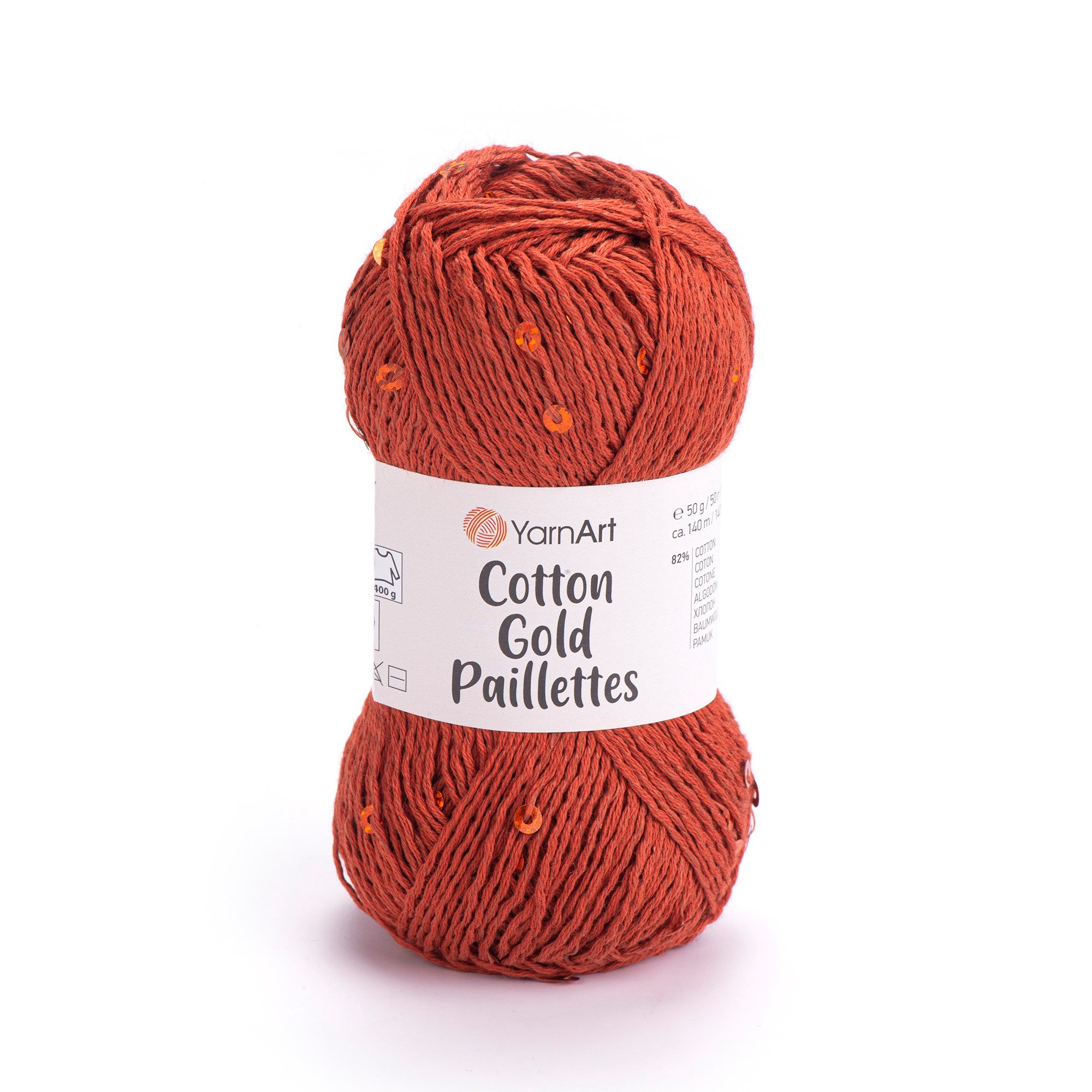 YarnArt Cotton Gold Paillettes El Örgü İpliği 50gr 7117 Kiremit - 1 ADET