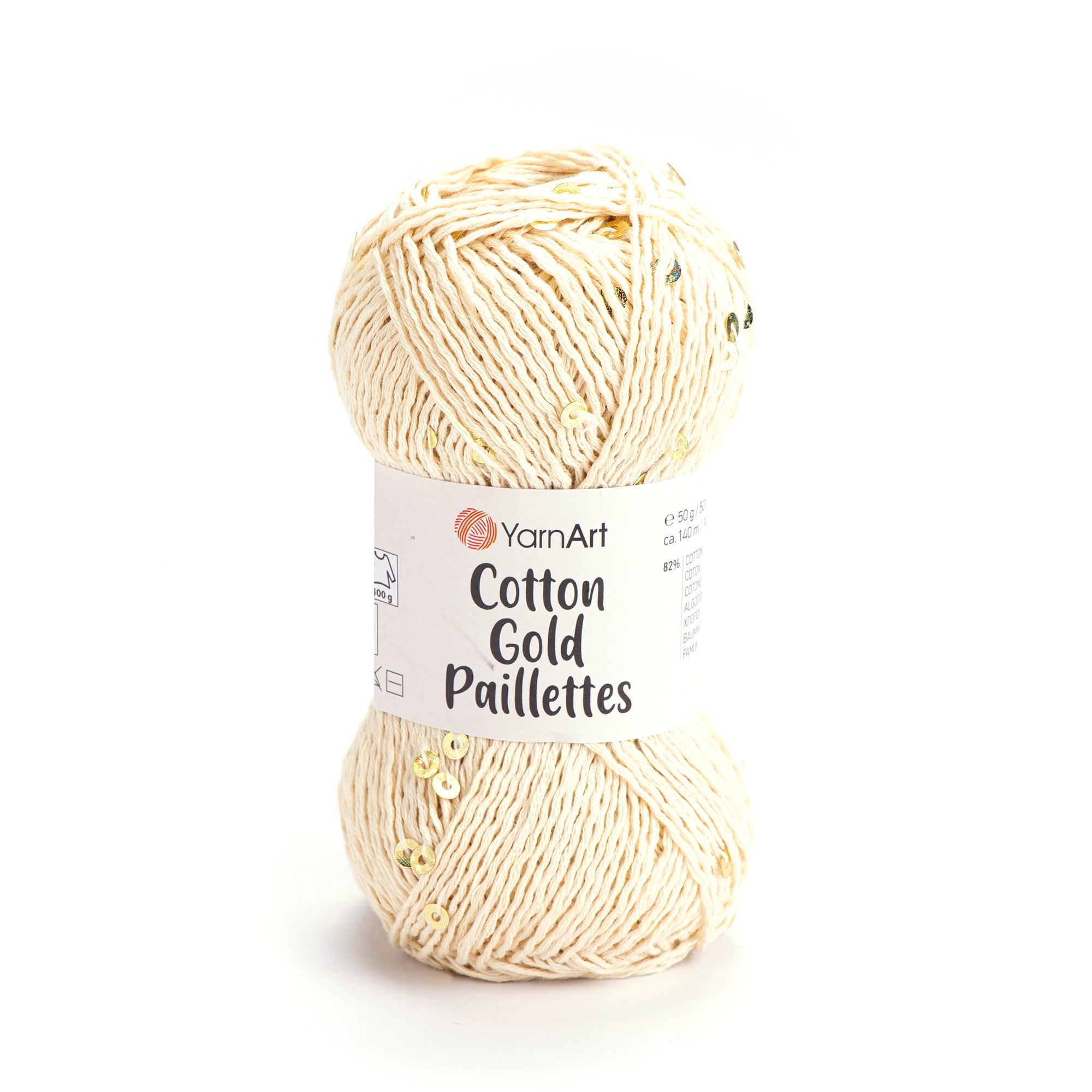 YarnArt Cotton Gold Paillettes El Örgü İpliği 50gr 7103 Krem - 1 ADET