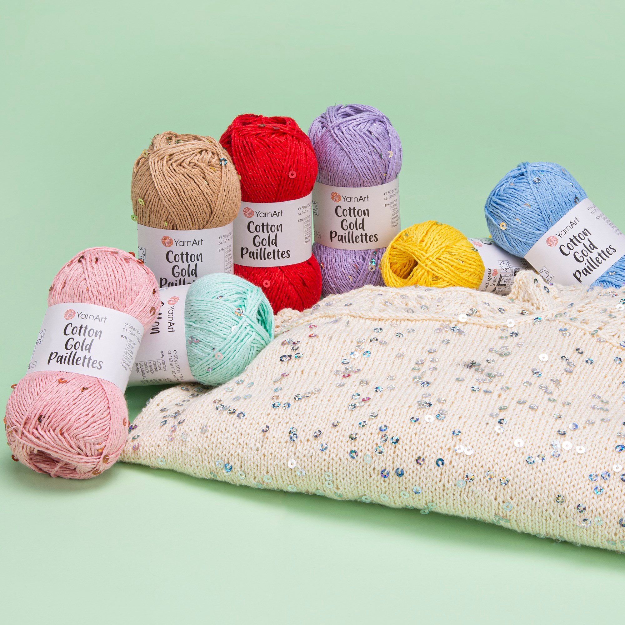 YarnArt Cotton Gold Paillettes El Örgü İpliği 50gr 7107 Pembe - 1 ADET