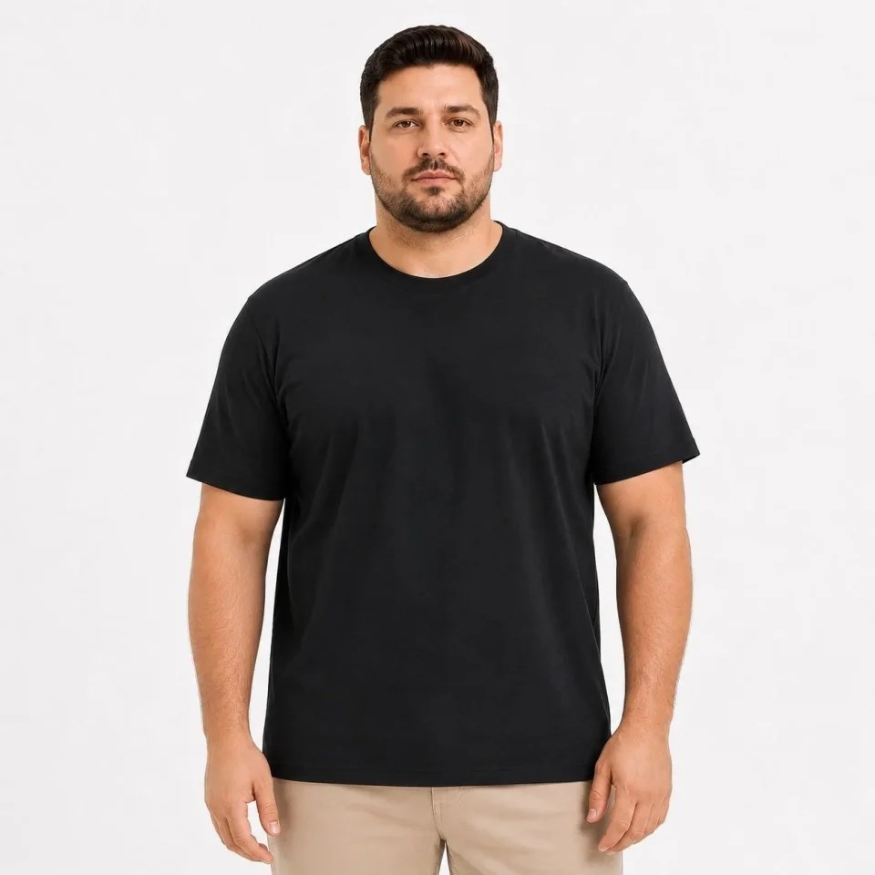 Erkek Battal Big Size Basic Tişört Bisiklet Yaka Rahat Kalıp T-Shirt - Siyah