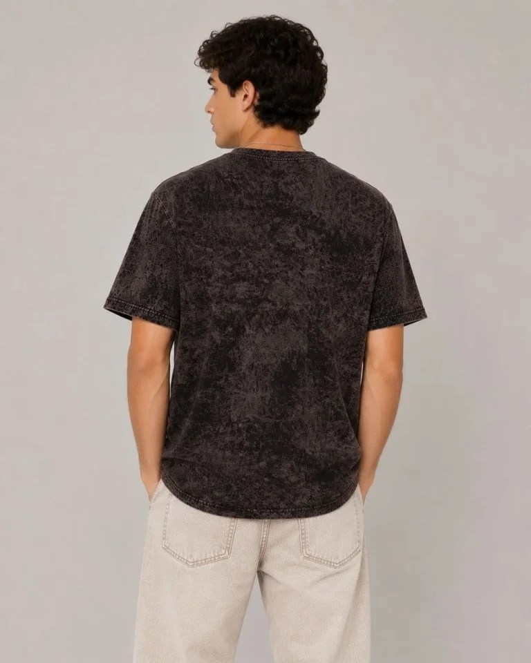 Erkek Yıkamalı Washed Effect Tişört Bisiklet Yaka Sokak Stil Kısa Kol T-Shirt - Füme