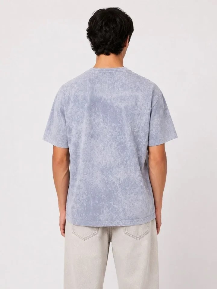 Erkek Yıkamalı Washed Effect Tişört Bisiklet Yaka Sokak Stil Kısa Kol T-Shirt - Gri