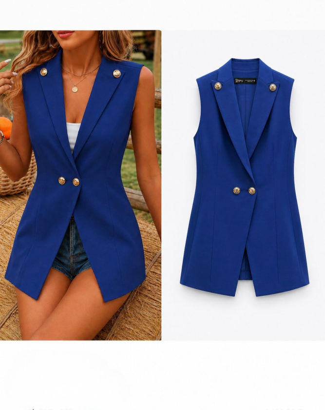 Kadın Gold Düğmeli Blazer Yaka Ceket