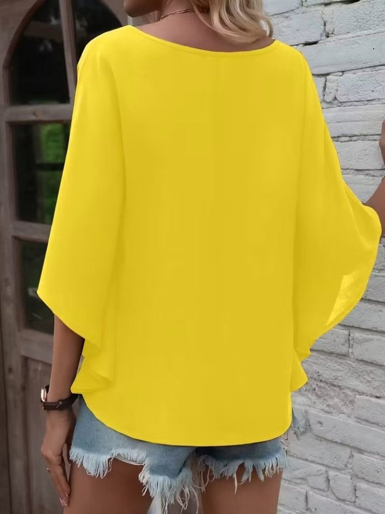 Kadın Kısa Kollu V Yakalı Salaş Viskon Bluz