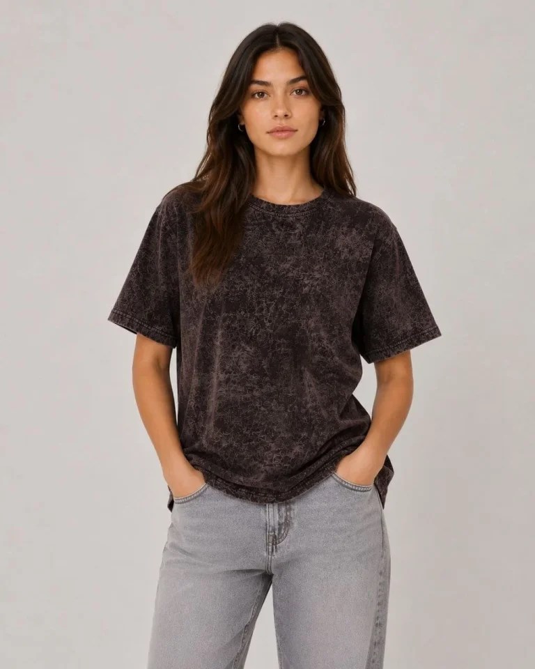 Yıkamalı Washed Effect Tişört Bisiklet Yaka Sokak Stil Kısa Kol T-Shirt - Siyah