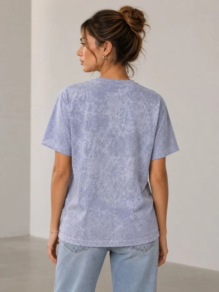 Yıkamalı Washed Effect Tişört Bisiklet Yaka Sokak Stil Kısa Kol T-Shirt - Gri
