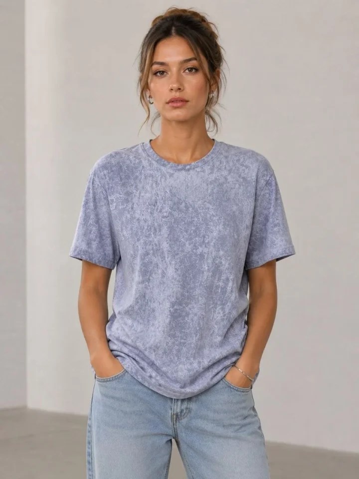 Yıkamalı Washed Effect Tişört Bisiklet Yaka Sokak Stil Kısa Kol T-Shirt - Gri