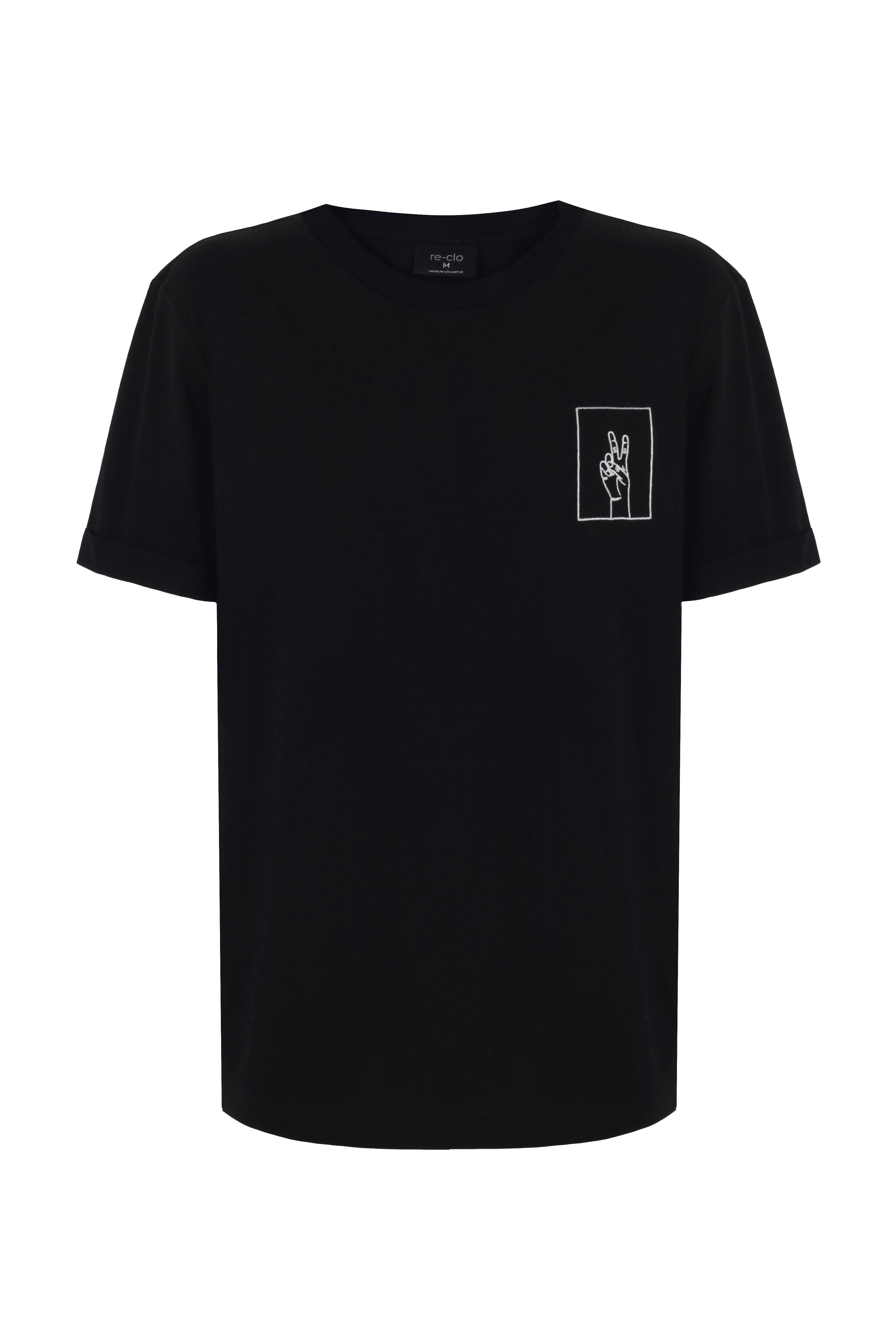 Alex, Nakış Detaylı, Organik Kumaşlı, Bisiklet Yaka Siyah Erkek T-shirt
