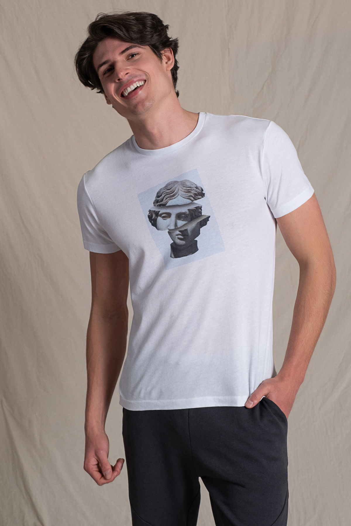 David, Baskı Detaylı Organik Kumaşlı Beyaz T-shirt