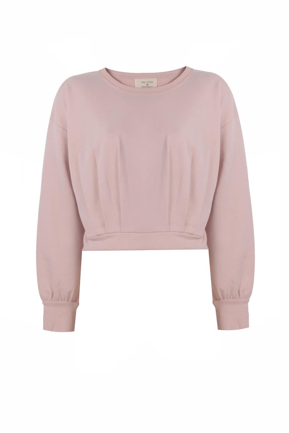 Eva, Organik Kumaşlı, Pileli, Pudra Renk, Cropped Sweatshirt