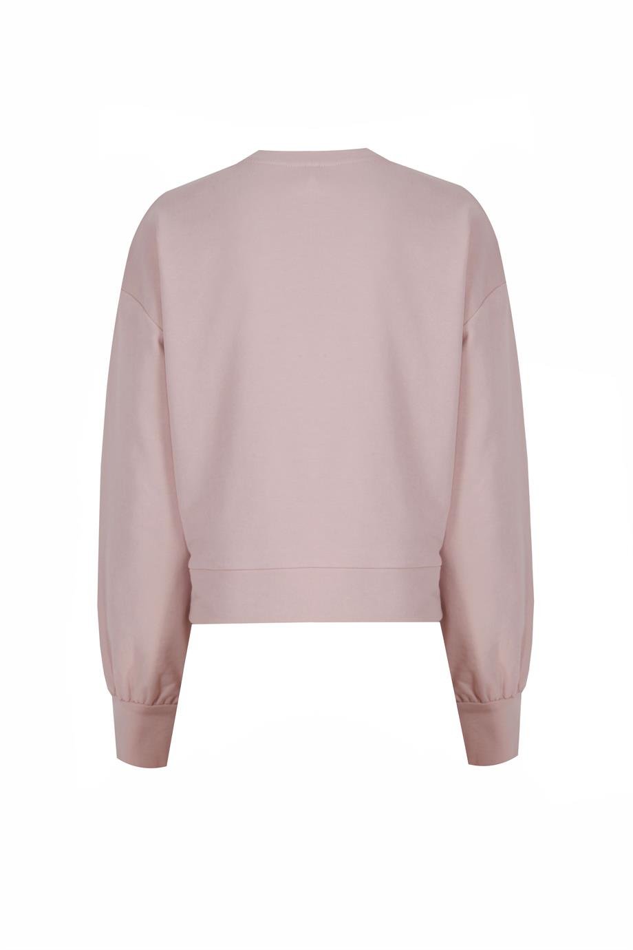 Eva, Organik Kumaşlı, Pileli, Pudra Renk, Cropped Sweatshirt