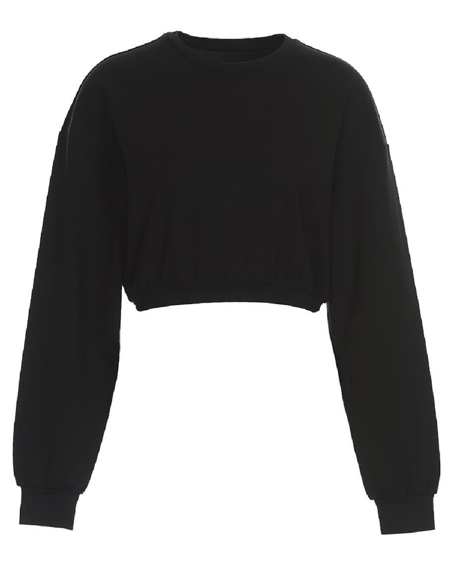 Faye, Uzun Kollu, Organik Kumaşlı, Siyah Cropped Sweatshirt