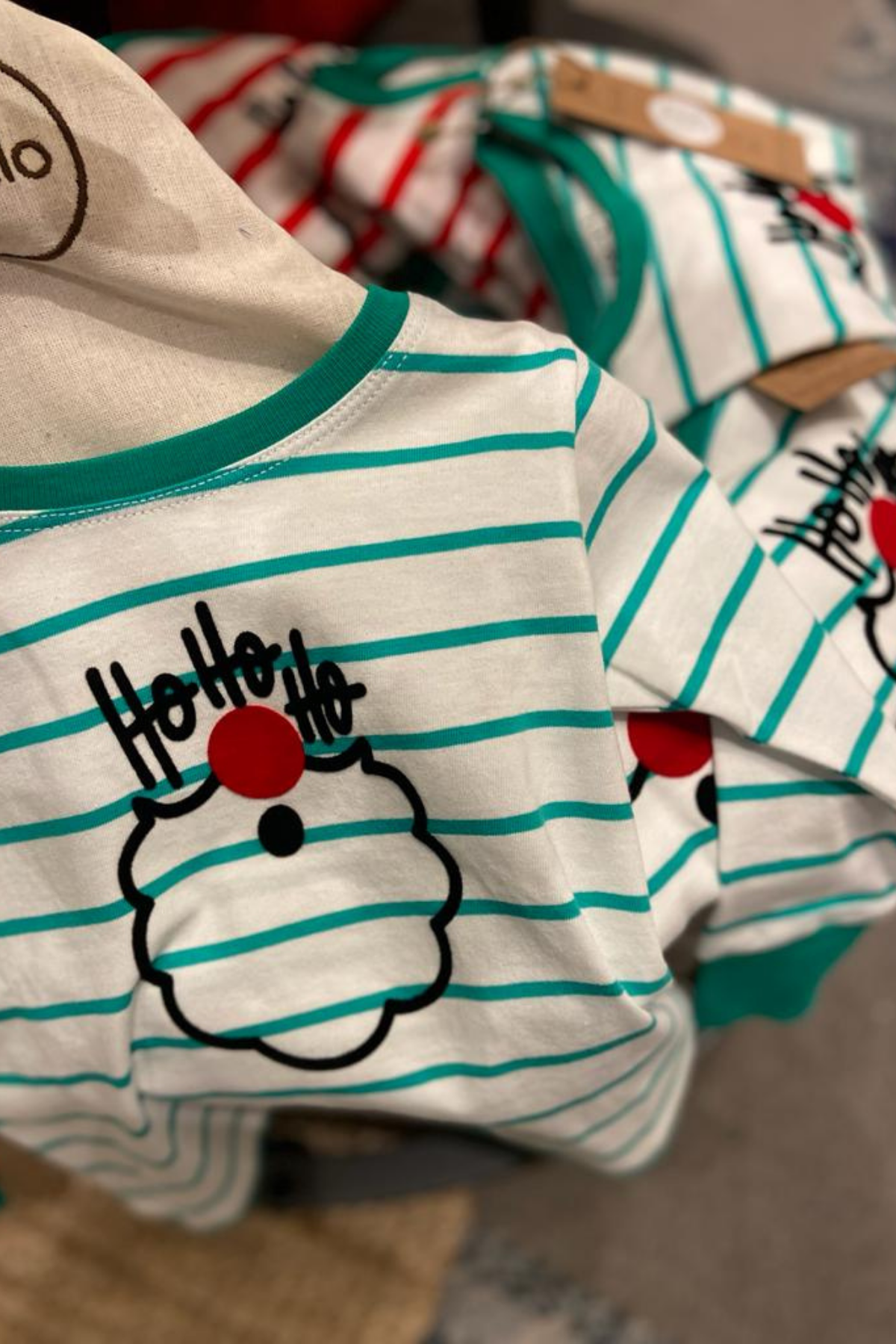HOHO, Organik Kumaşlı Kontrast Yaka Detaylı Yılbaşı Baskılı Çizgili Uzun Kollu T-shirt
