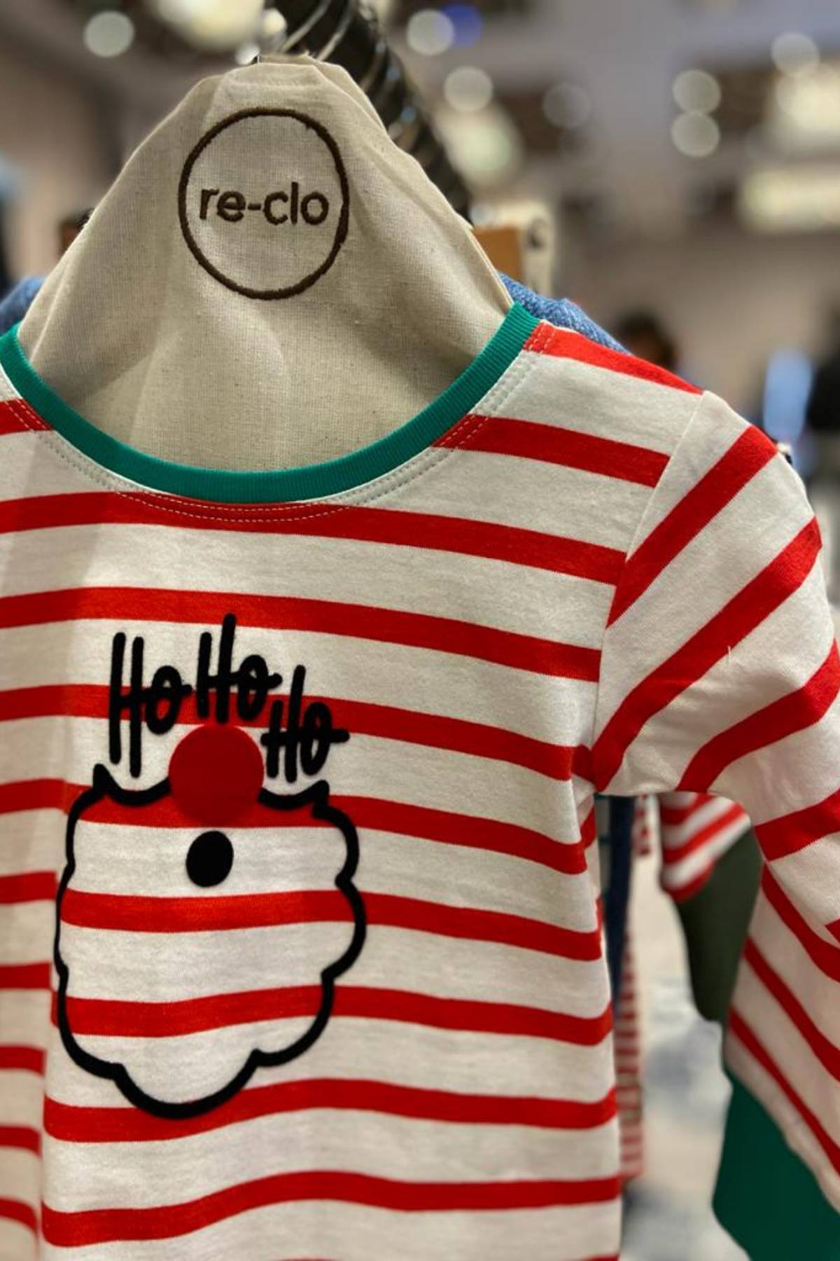 HOHO, Organik Kumaşlı Kontrast Yaka Detaylı Yılbaşı Baskılı Çizgili Uzun Kollu T-shirt