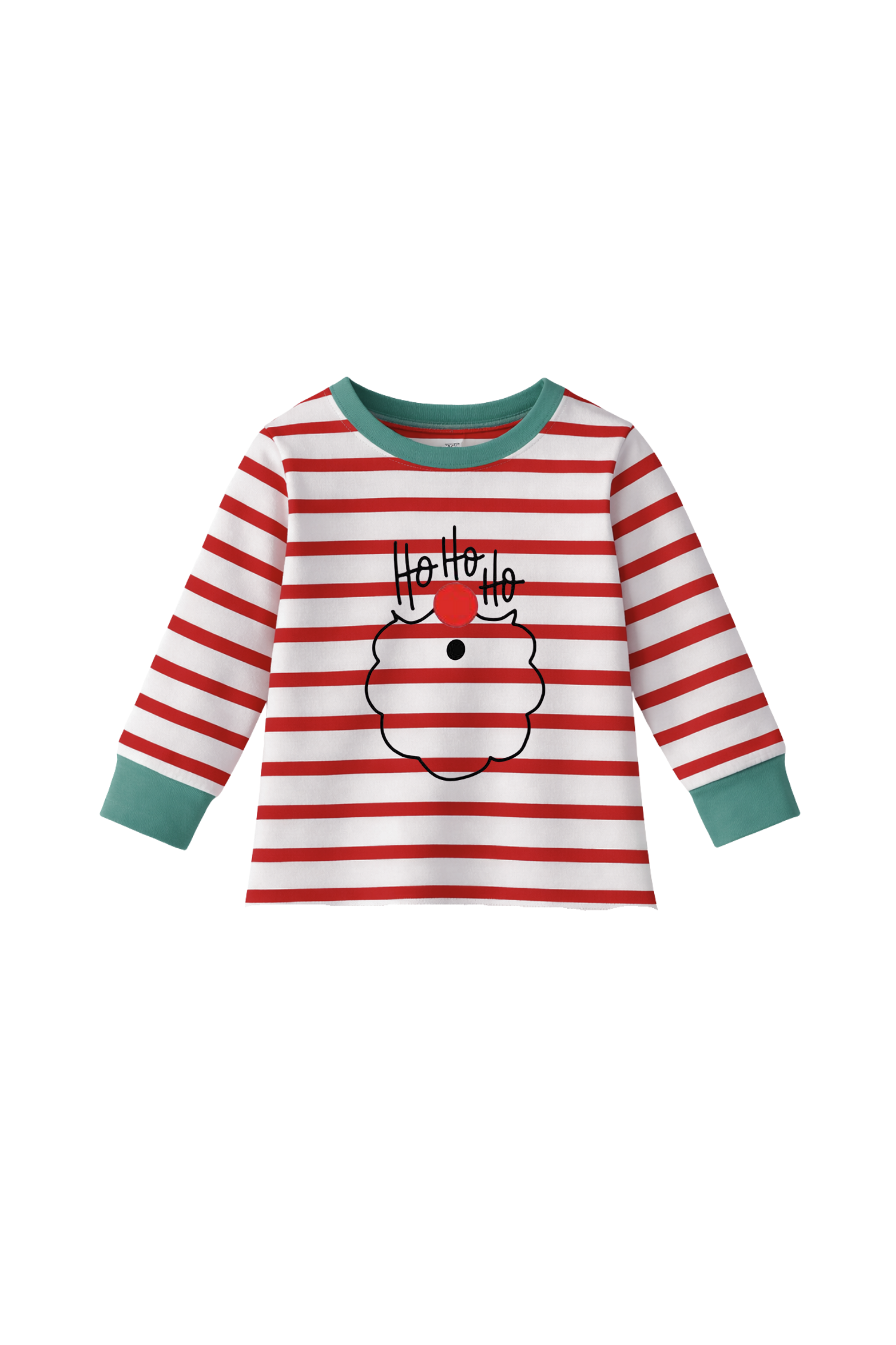 HOHO, Organik Kumaşlı Kontrast Yaka Detaylı Yılbaşı Baskılı Çizgili Uzun Kollu T-shirt