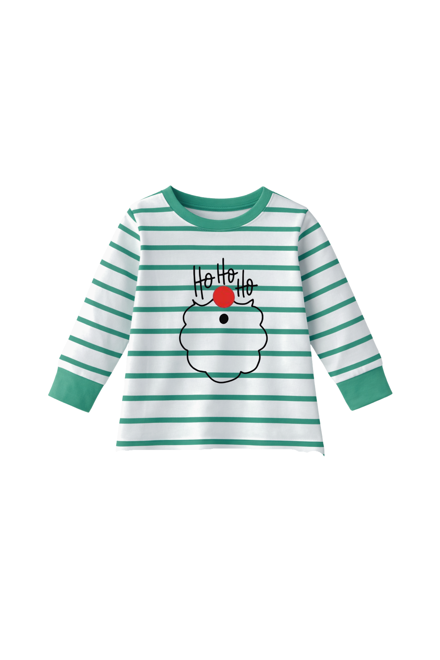 HOHO, Organik Kumaşlı Kontrast Yaka Detaylı Yılbaşı Baskılı Çizgili Uzun Kollu T-shirt