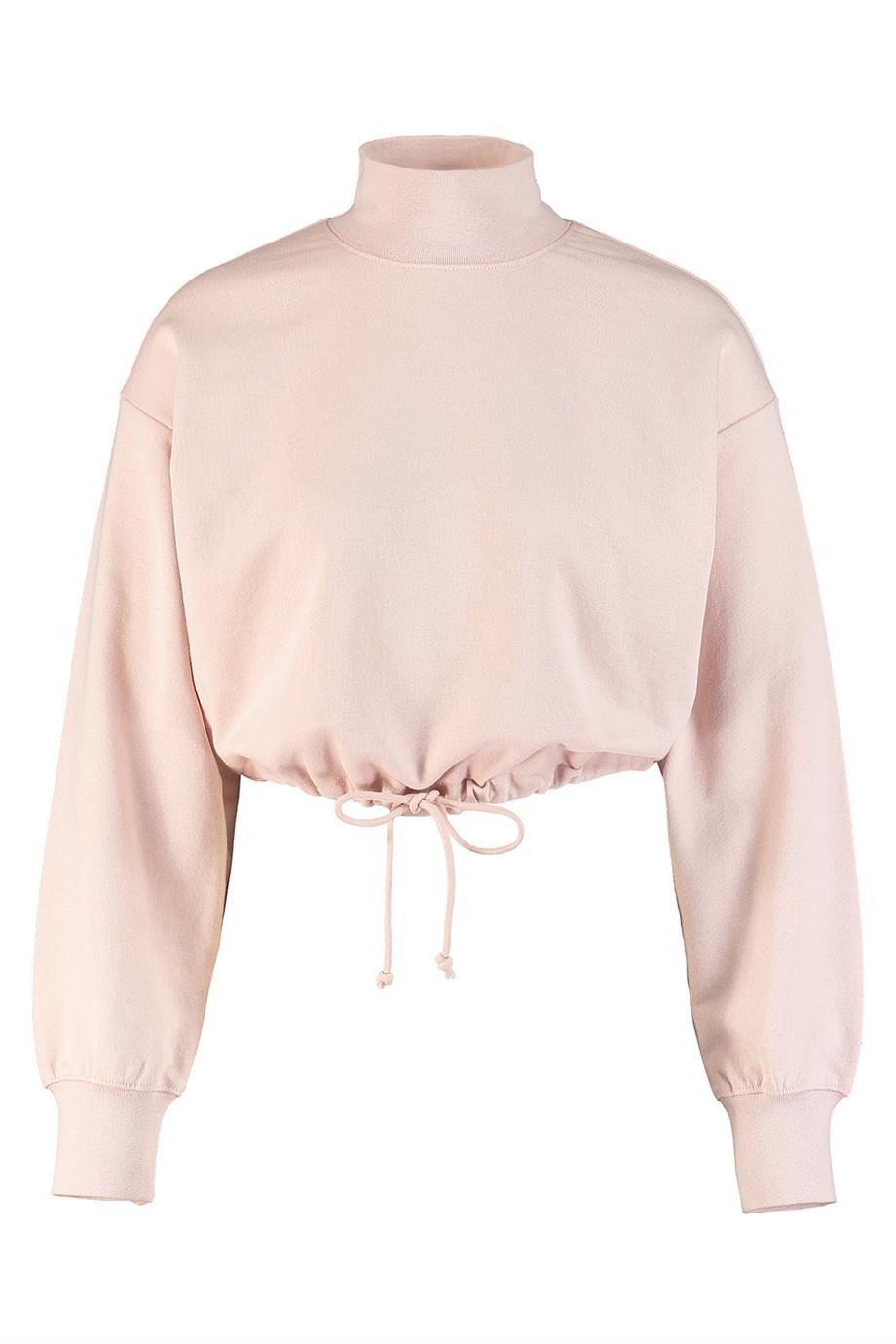 Kate, Büzgü Detaylı, Organik Kumaşlı, Pudra Renkli, Cropped Sweatshirt