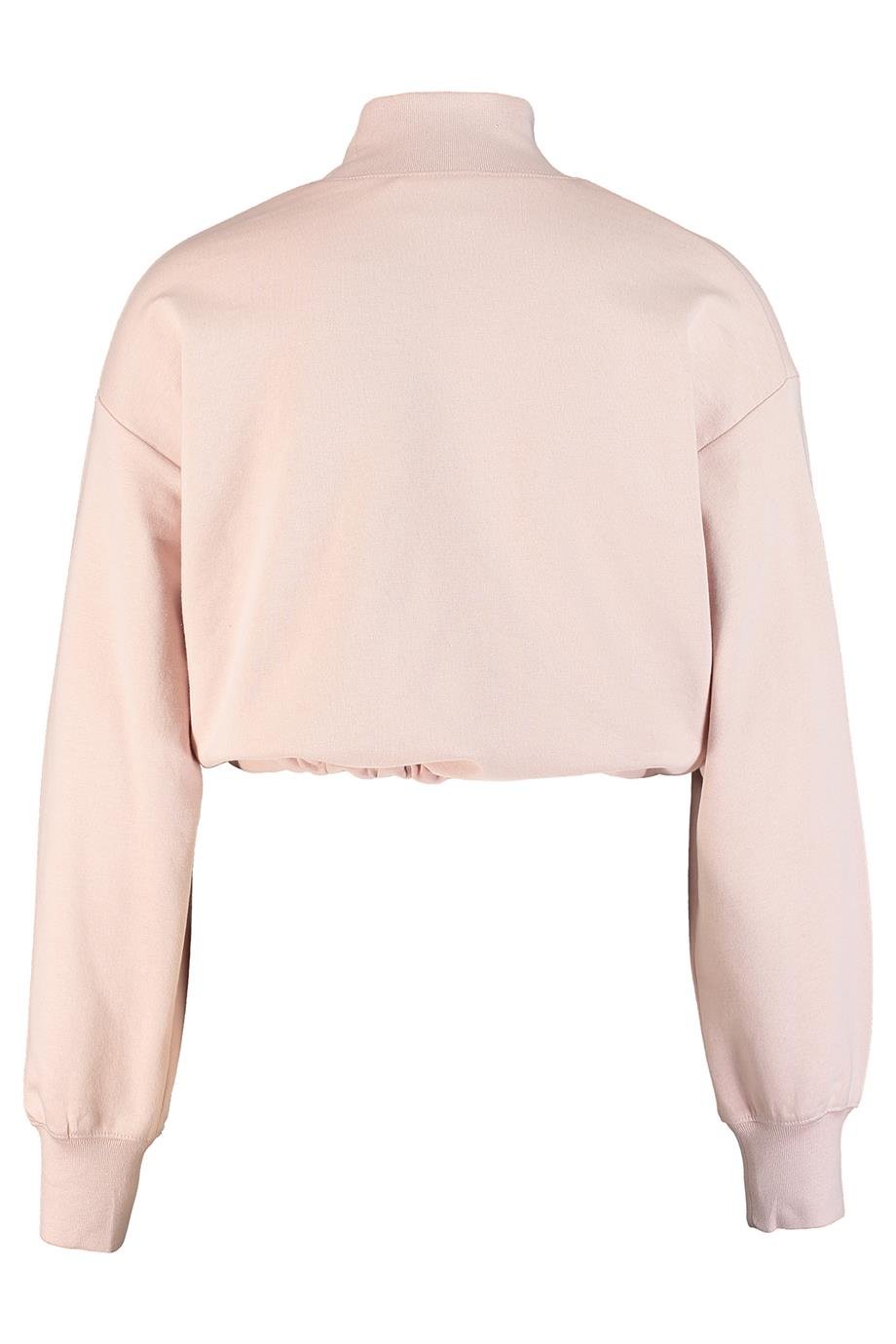 Kate, Büzgü Detaylı, Organik Kumaşlı, Pudra Renkli, Cropped Sweatshirt
