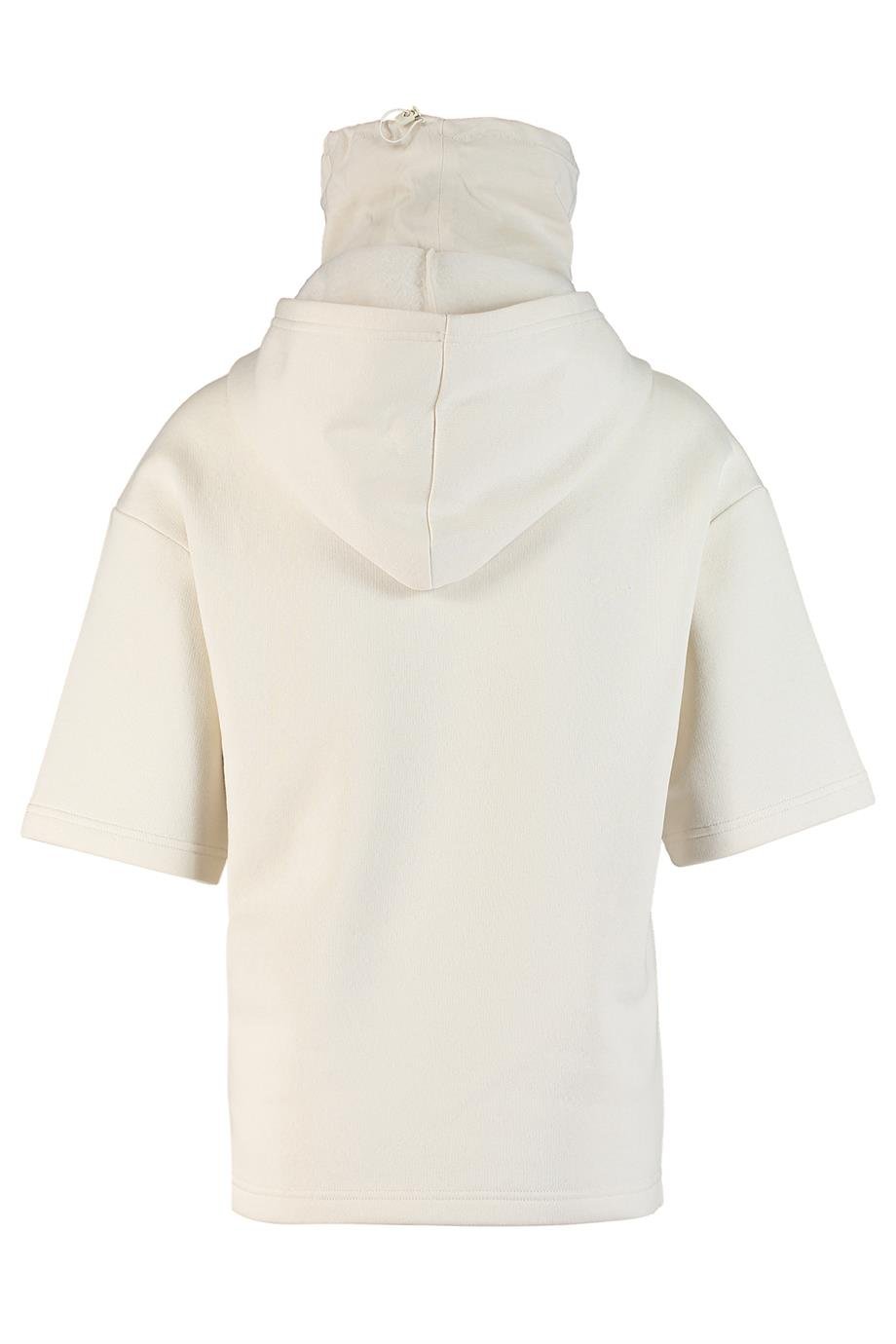 Megan, Antibakteriyel Maske Detaylı, Kapüşonlu, Organik Kumaşlı, Stone Renk, Kısa Kollu Sweatshirt