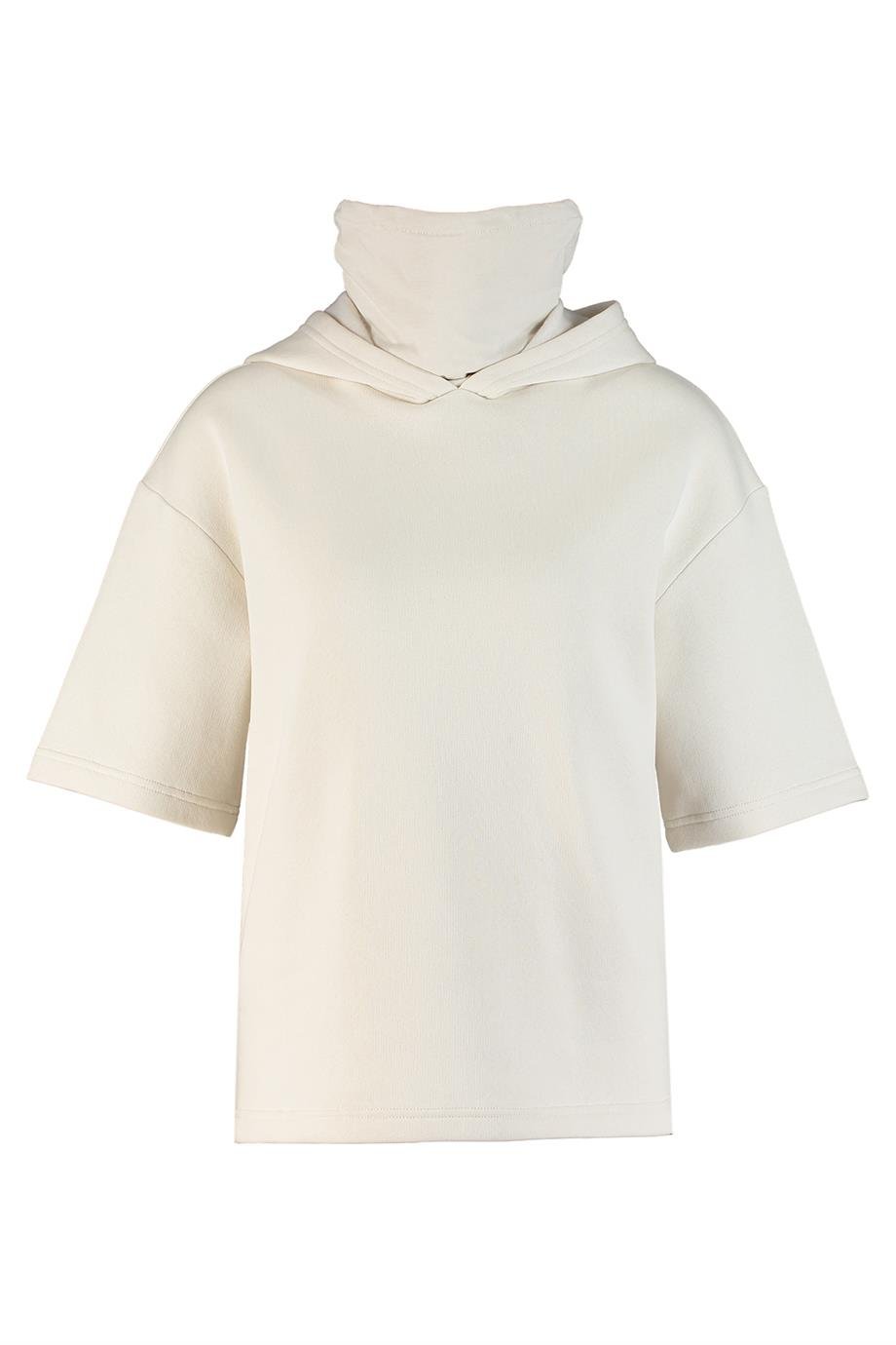 Megan, Antibakteriyel Maske Detaylı, Kapüşonlu, Organik Kumaşlı, Stone Renk, Kısa Kollu Sweatshirt