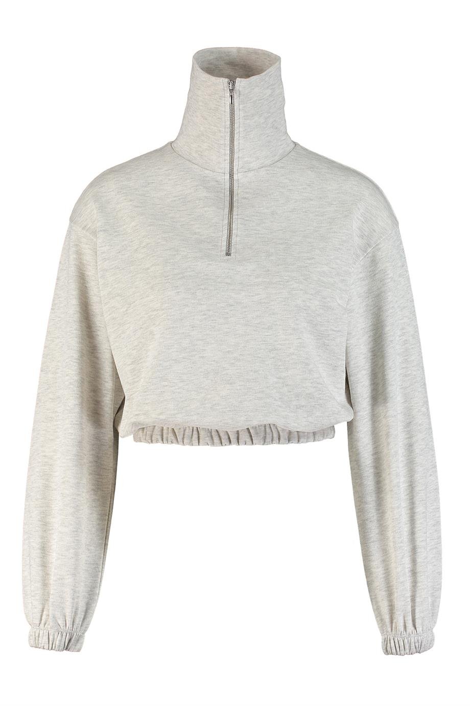Pia, Fermuar Detaylı, Organik Kumaşlı, Kar Melanj Sweatshirt