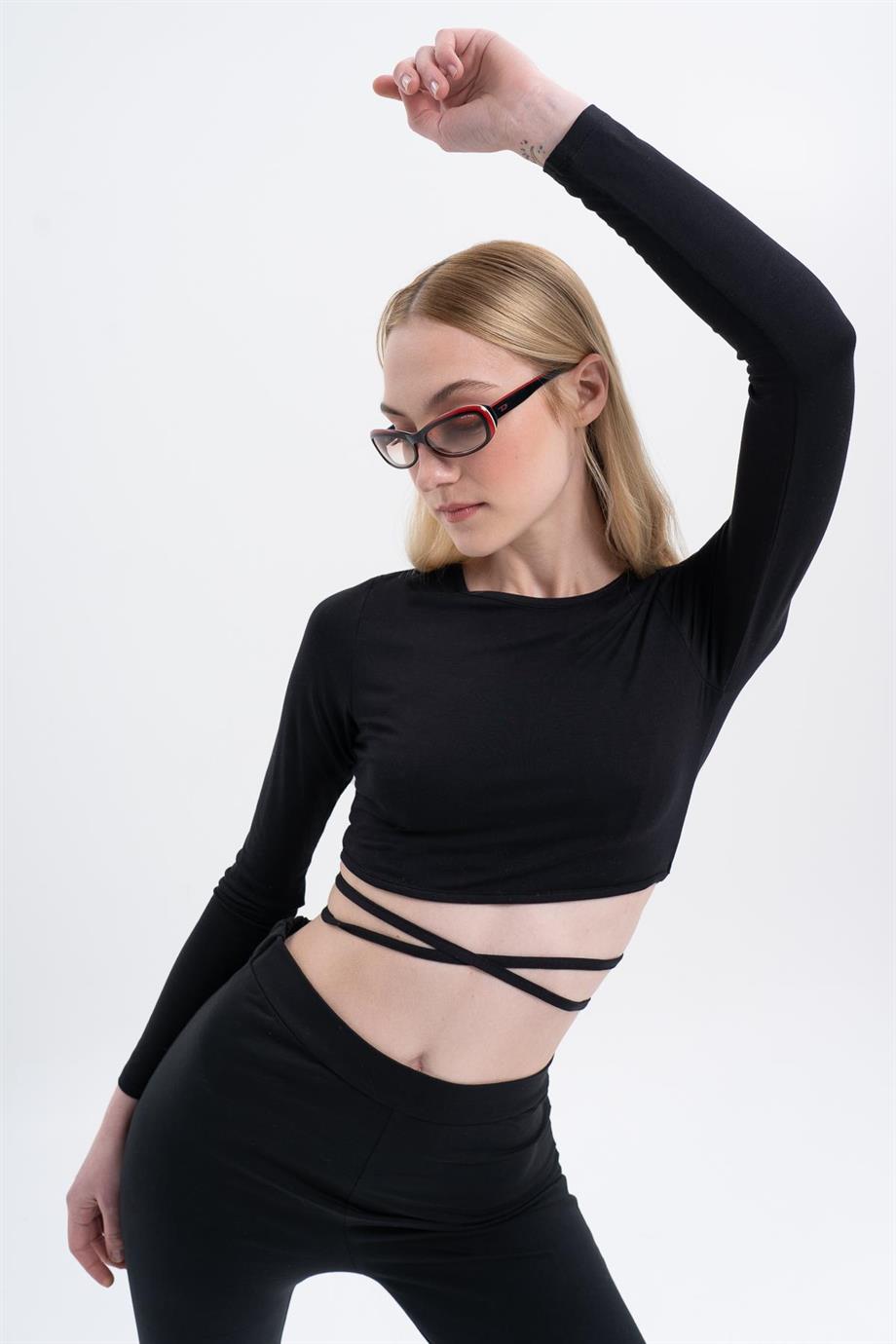 RACHEL CROP TOP - CROPPED BAĞCIK DETAYLI BLUZ