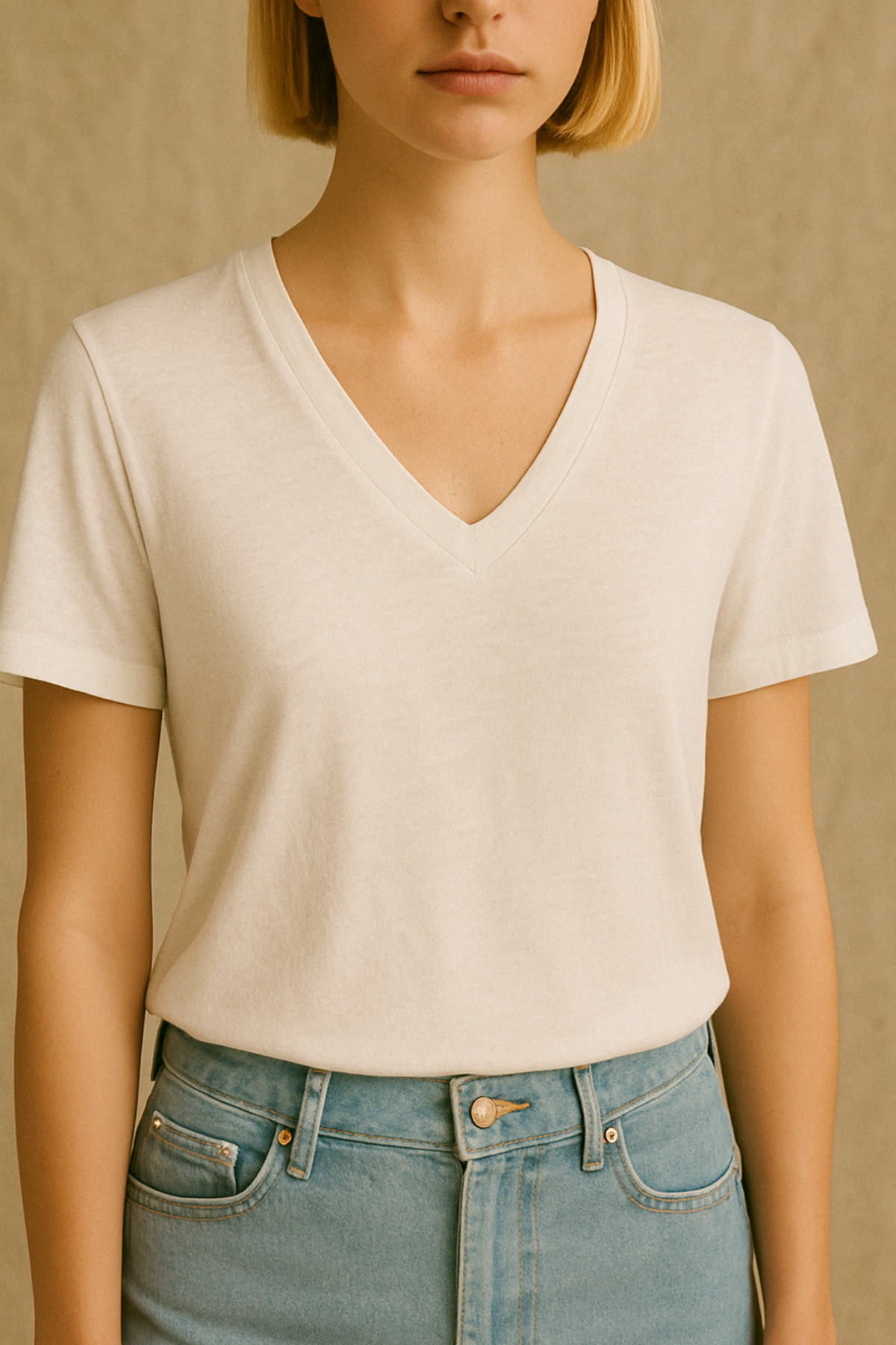 RIVA TEE, V Yaka, Organik Pamuk Karışımlı, Basic T-shirt 