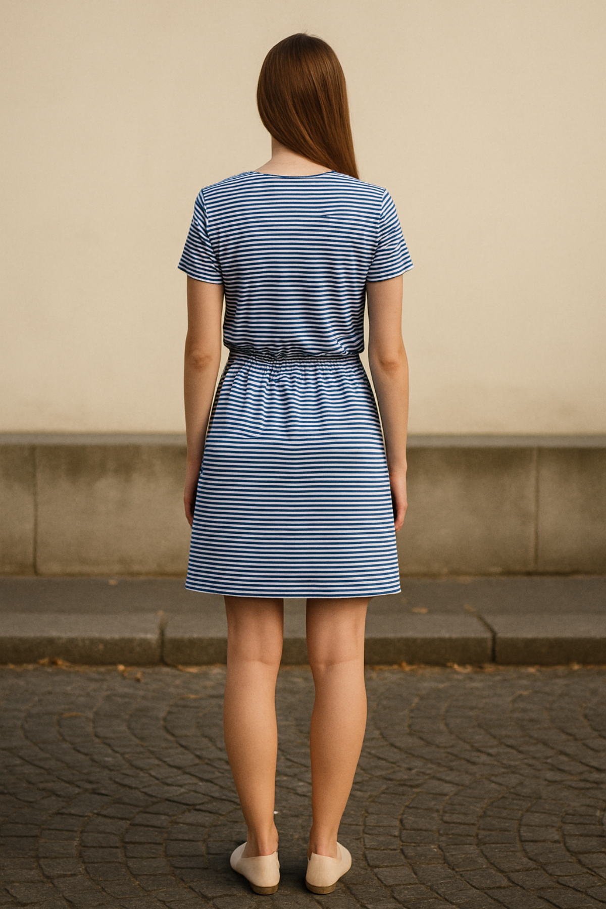 THEA DRESS, 100% Ecovero Viskonlu Çizgili Kısa Kollu Elbise