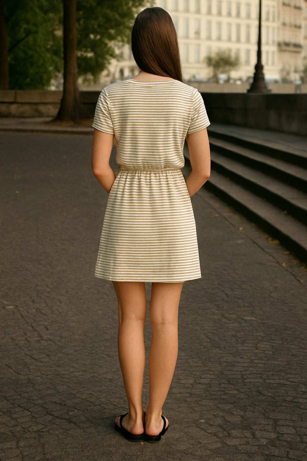 THEA DRESS, 100% Ecovero Viskonlu Çizgili Kısa Kollu Elbise
