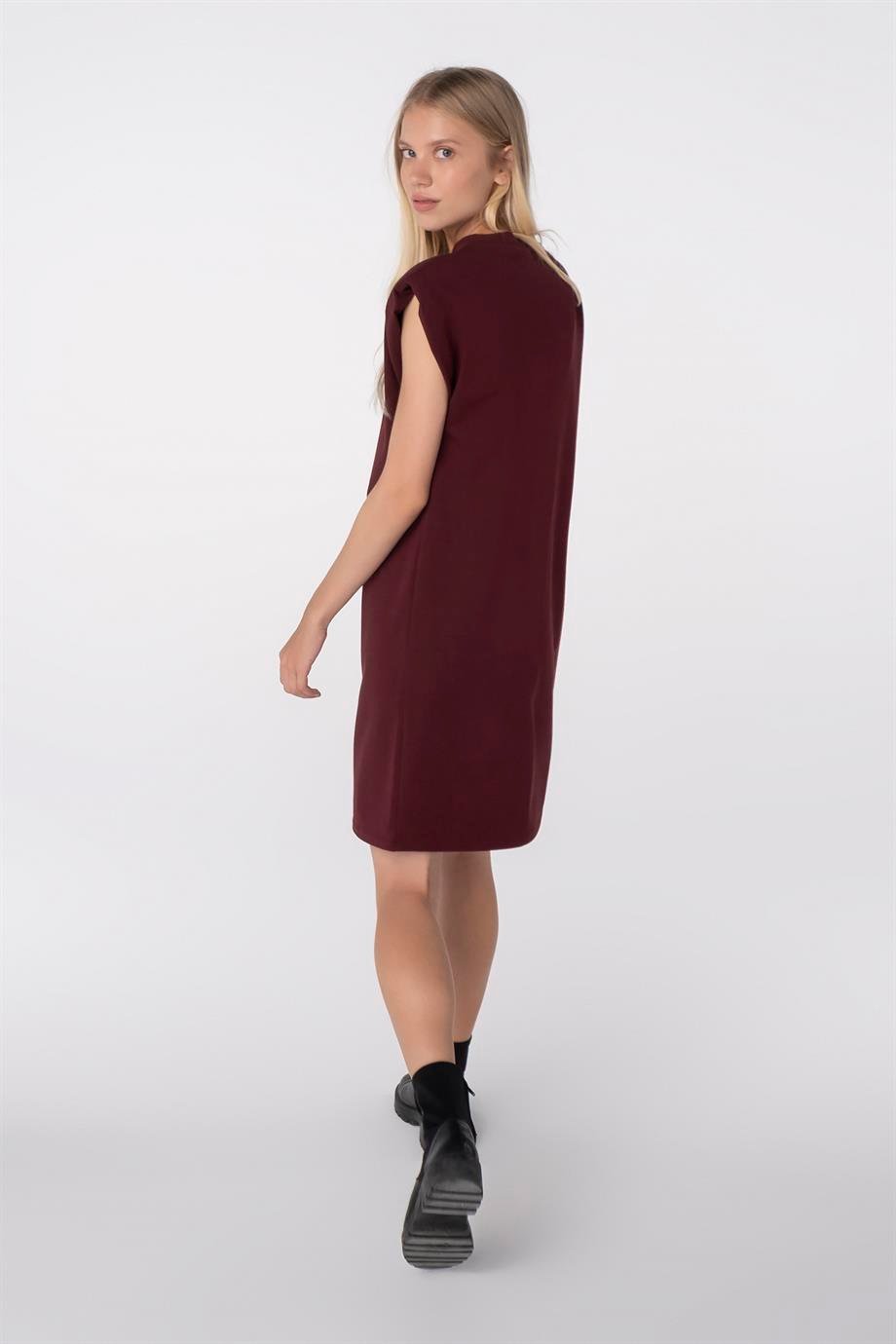 Zoe, Vatkalı, Organik Kumaşlı, Bordo Elbise