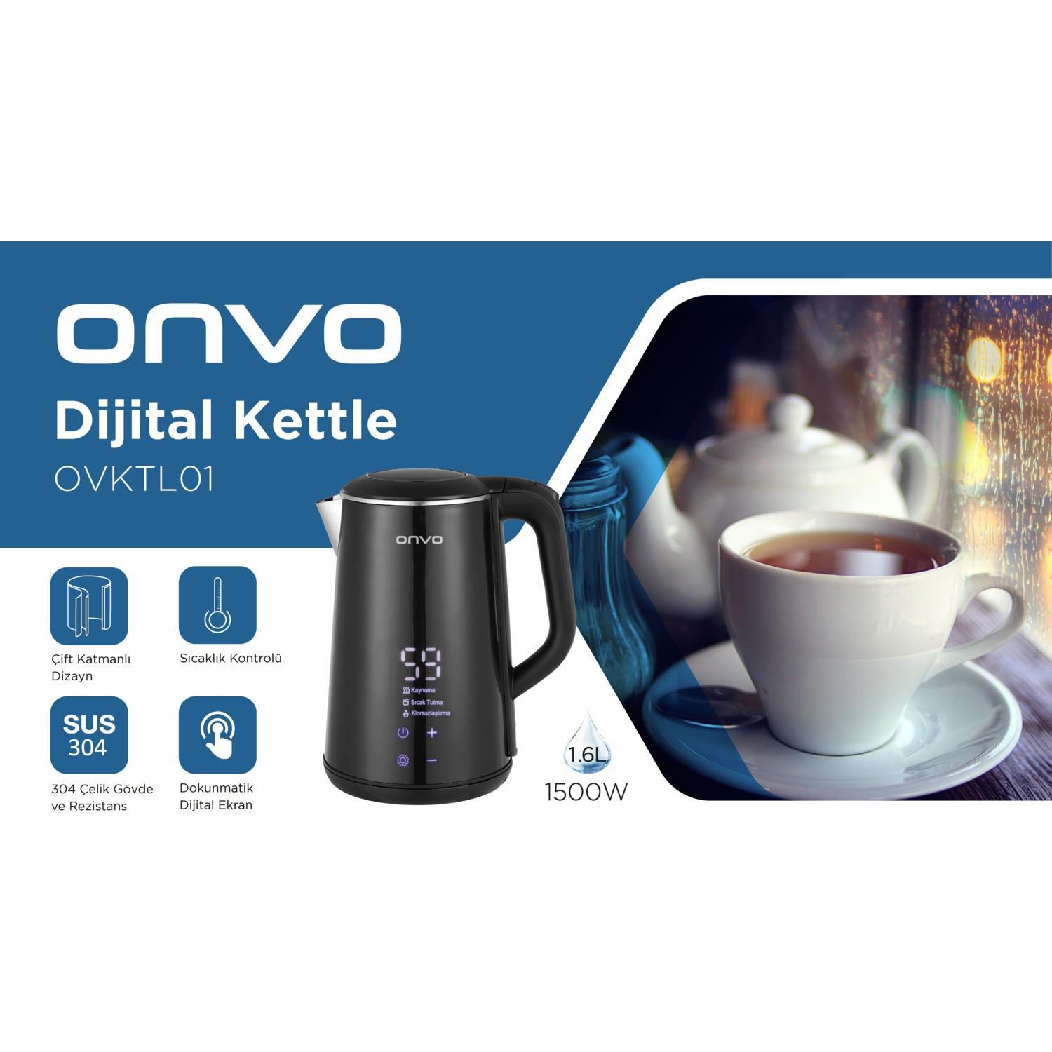 TICARIURUN-00539Onvo OVKTL01 1500 W Dijital Çelik Kettle